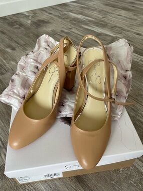 Jessica Simpson Nude Tan Slingback Block Heel Pumps